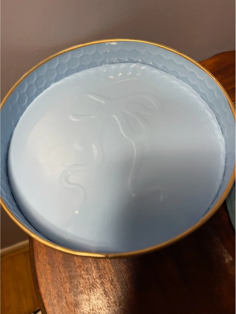 Set of 2 Trinket Trays Blue Metal w/Bow Accents Decor